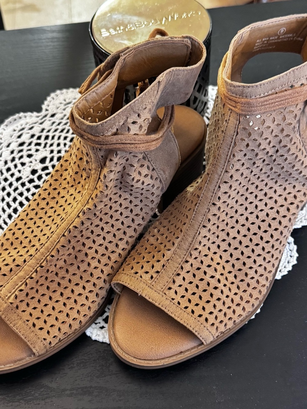 Justice Women's Laser-Cut Open-Toe Heels in Brown